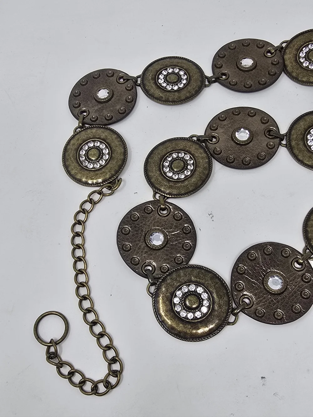 Vtg Navajo style‎ concho leather metal rhinestones belt Western Cowgirl Festival